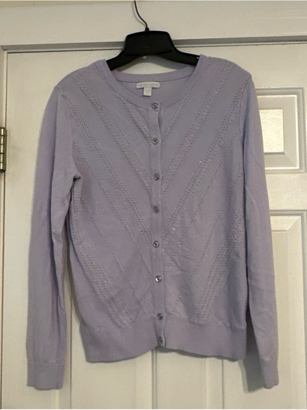 New York & Company Lavender Pointelle Button Cardigan